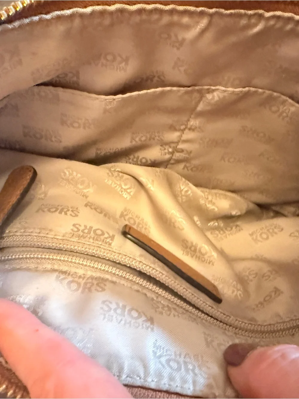 Michael Kors Cognac Pebbled Leather Hobo with Gold-Tone MK Charm